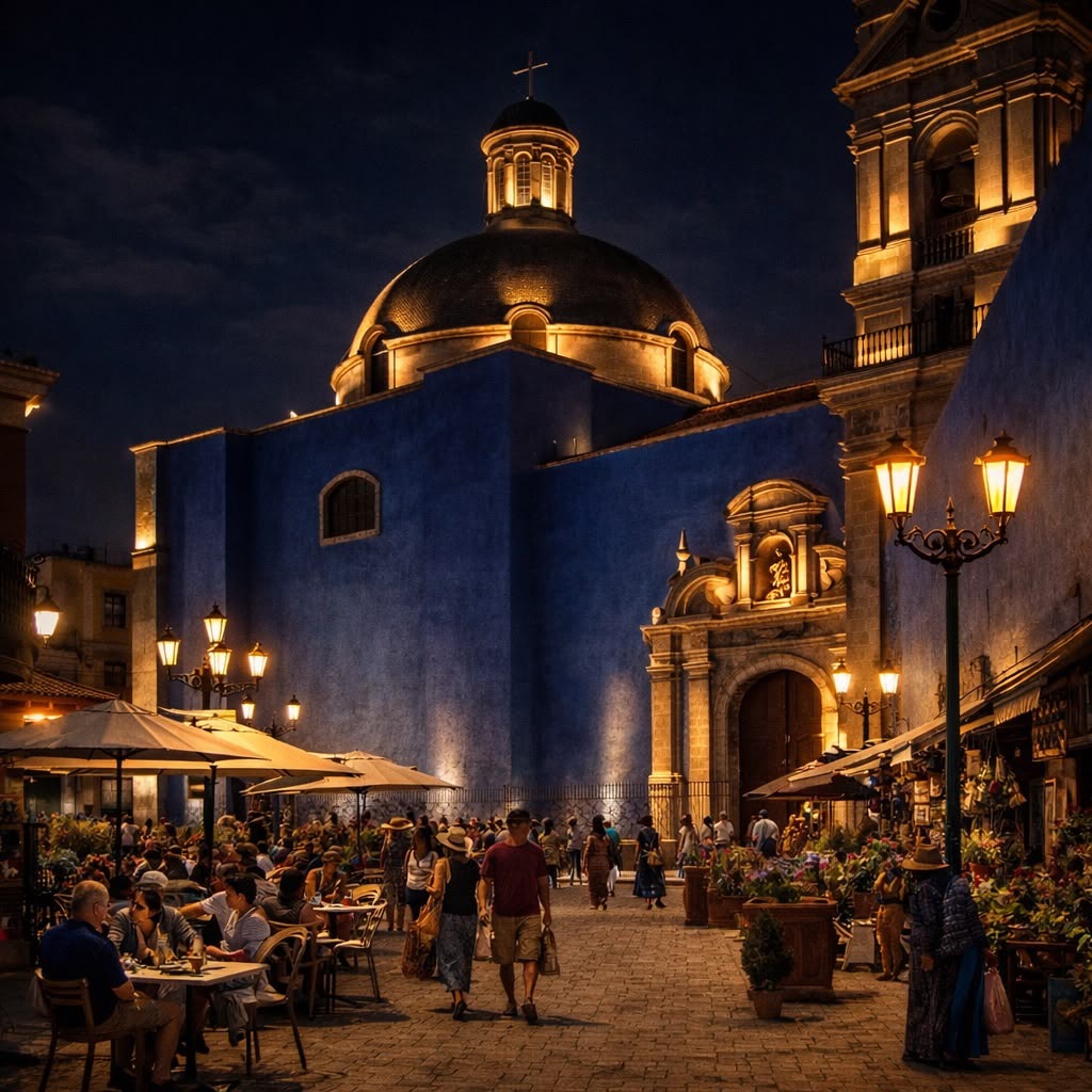 Iglesia de Santa Clara — vista nocturna, Jr. Jauja, Barrios Altos